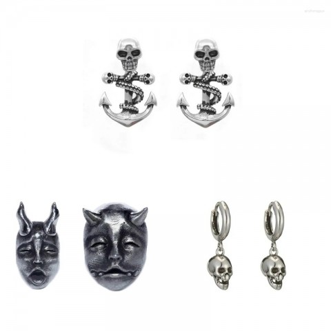 Stud Earrings for Men and Women, Retro Gothic Hip Hop Jewelry, Mix Match Punk Skull Design