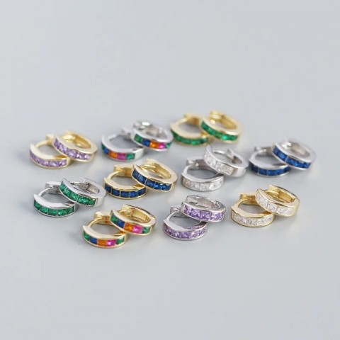 925 Sterling Silver Stud Earrings with Blue Green Zircon for Women and Girls