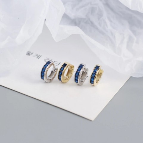 925 Sterling Silver Stud Earrings with Blue Green Zircon for Women and Girls