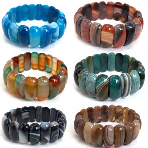 Natural Botswana Agate & Red Blue Sardonyx Gemstone Bracelet for Women | Eye-Catching Jewelry Gift