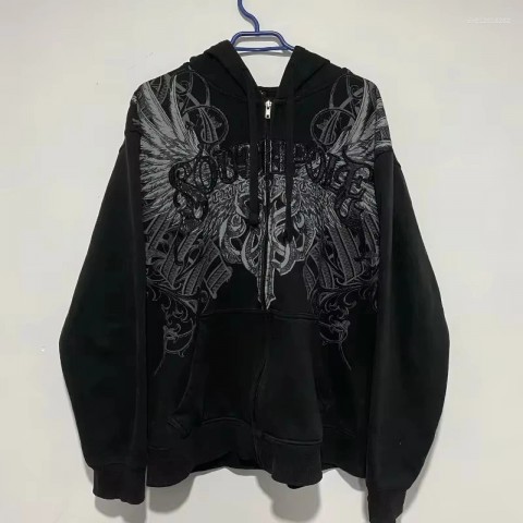 Unisex American Gothic Punk Hoodie - Printed Letter Embroidered Sweatshirt