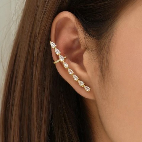 Backs Earrings YCP Fashionable High-grade Clip-on & Screw Back Ear Clip Water Drop Zircon Bone Integrated