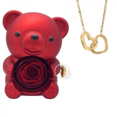 Personalized Stainless Steel Heart Pendant Necklace with Bear Jewelry Box for Women