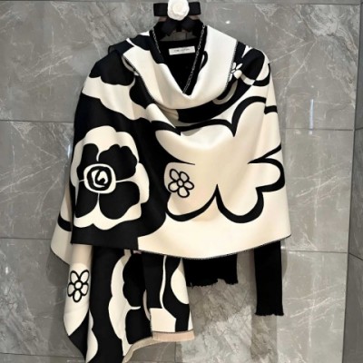 Luxury Women's Pashmina Shawl - Lightweight Black & White Hearts Scarf for Spring Summer