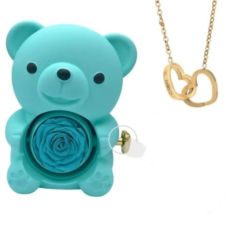 Personalized Stainless Steel Heart Pendant Necklace with Bear Jewelry Box for Women