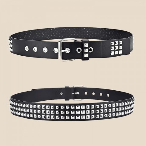 Rivet Metal Pyramid Punk Designer Belt for Men and Women - 2024 New Square Bead 3.3cm Adjustable Leather Belt