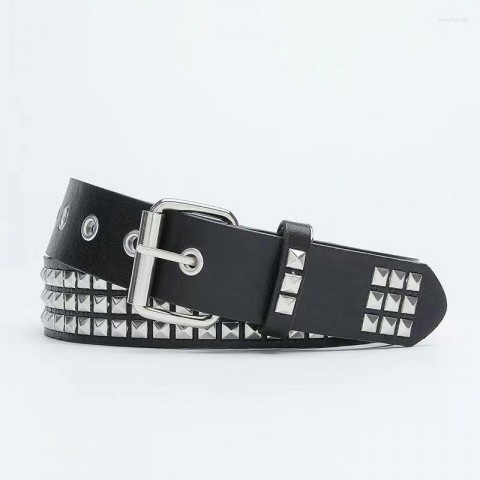 Rivet Metal Pyramid Punk Designer Belt for Men and Women - 2024 New Square Bead 3.3cm Adjustable Leather Belt