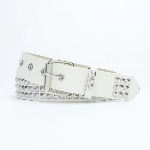 Rivet Metal Pyramid Punk Designer Belt for Men and Women - 2024 New Square Bead 3.3cm Adjustable Leather Belt
