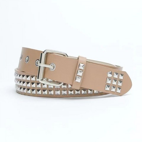 Rivet Metal Pyramid Punk Designer Belt for Men and Women - 2024 New Square Bead 3.3cm Adjustable Leather Belt