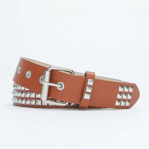 Rivet Metal Pyramid Punk Designer Belt for Men and Women - 2024 New Square Bead 3.3cm Adjustable Leather Belt