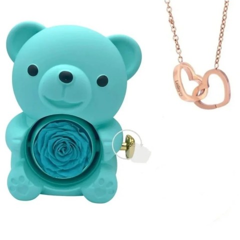 Personalized Stainless Steel Heart Pendant Necklace with Bear Jewelry Box for Women