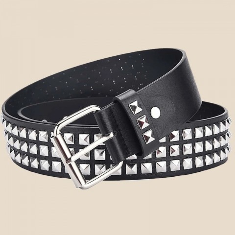 Rivet Metal Pyramid Punk Designer Belt for Men and Women - 2024 New Square Bead 3.3cm Adjustable Leather Belt