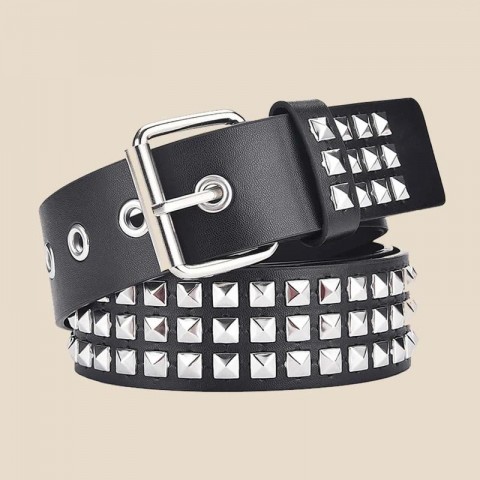 Rivet Metal Pyramid Punk Designer Belt for Men and Women - 2024 New Square Bead 3.3cm Adjustable Leather Belt