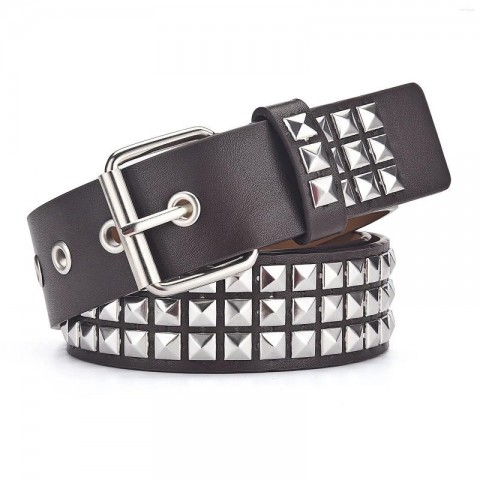 Rivet Metal Pyramid Punk Designer Belt for Men and Women - 2024 New Square Bead 3.3cm Adjustable Leather Belt