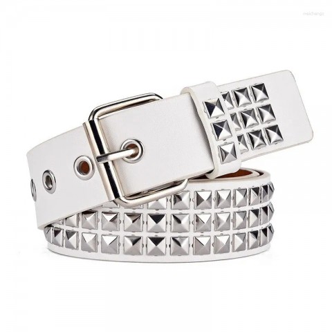 Rivet Metal Pyramid Punk Designer Belt for Men and Women - 2024 New Square Bead 3.3cm Adjustable Leather Belt