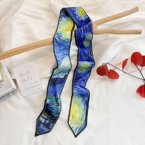 Van Gogh Starry Night Inspired Oil Painting Headband, French Long Poncho Scarf for Men