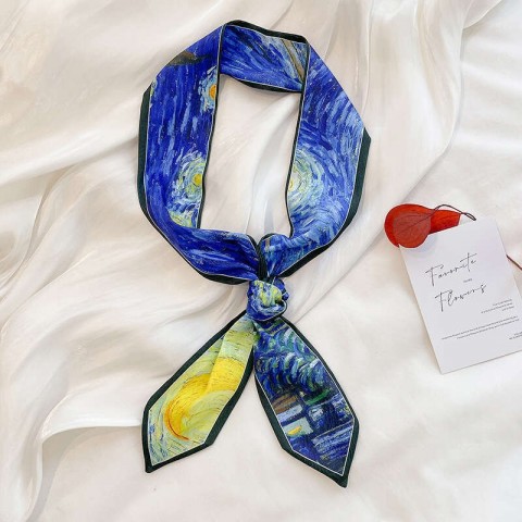Van Gogh Starry Night Inspired Oil Painting Headband, French Long Poncho Scarf for Men