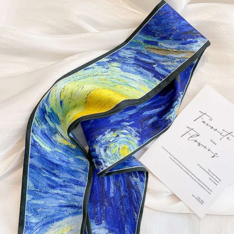 Van Gogh Starry Night Inspired Oil Painting Headband, French Long Poncho Scarf for Men