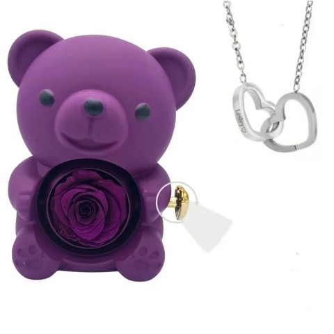 Personalized Stainless Steel Heart Pendant Necklace with Bear Jewelry Box for Women