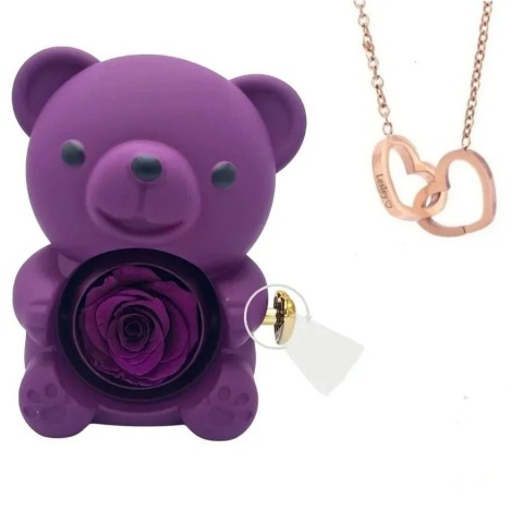Personalized Stainless Steel Heart Pendant Necklace with Bear Jewelry Box for Women