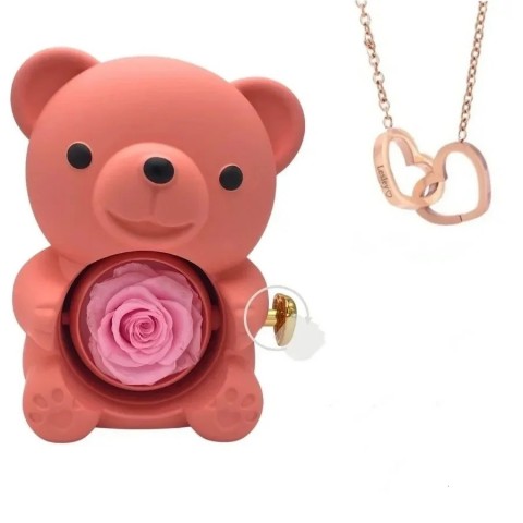 Personalized Stainless Steel Heart Pendant Necklace with Bear Jewelry Box for Women