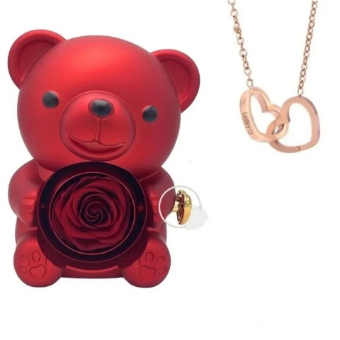 Personalized Stainless Steel Heart Pendant Necklace with Bear Jewelry Box for Women