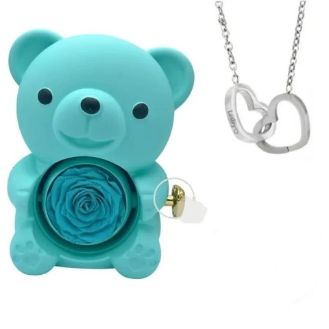 Personalized Stainless Steel Heart Pendant Necklace with Bear Jewelry Box for Women