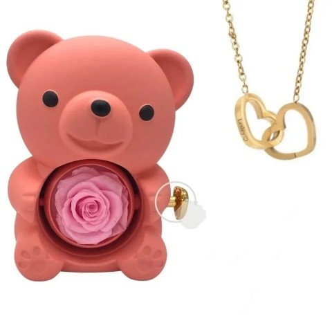 Personalized Stainless Steel Heart Pendant Necklace with Bear Jewelry Box for Women