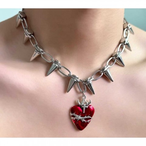 Shixi Women's Gothic Pendant Cross Necklace, Punk Street Rivet Chain, 40cm Rope, Titanium Steel