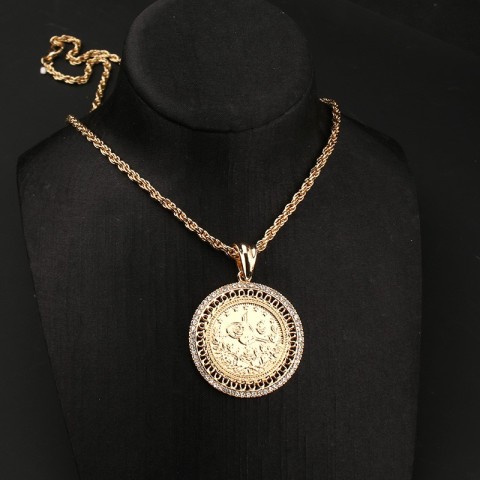 Elegant Gold Plated Turkish Coin Necklace with AAA Crystals for Women