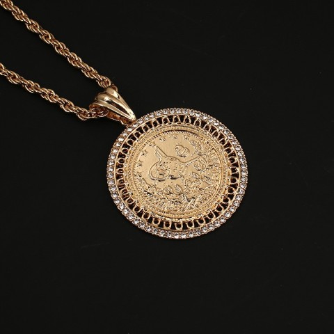 Elegant Gold Plated Turkish Coin Necklace with AAA Crystals for Women