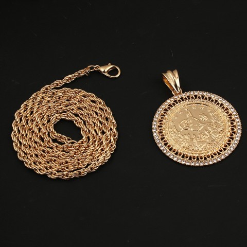 Elegant Gold Plated Turkish Coin Necklace with AAA Crystals for Women