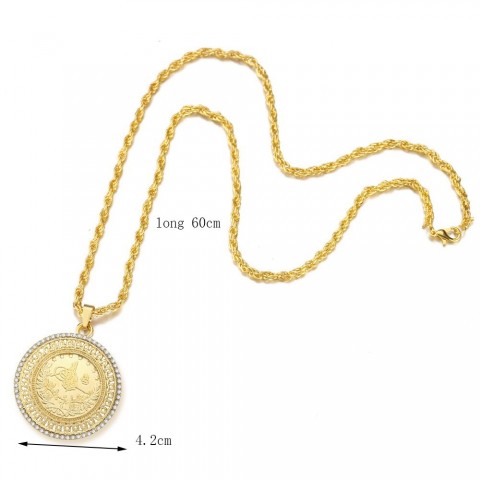 Elegant Gold Plated Turkish Coin Necklace with AAA Crystals for Women