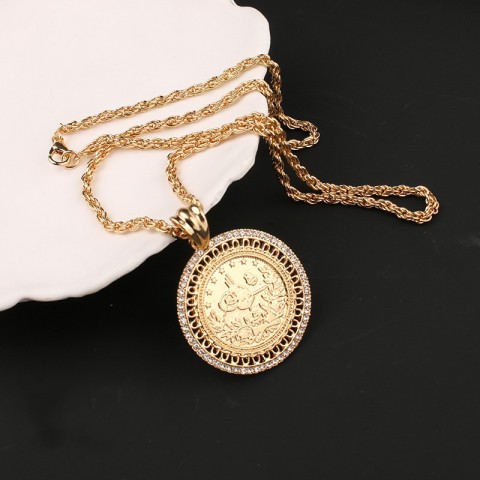 Elegant Gold Plated Turkish Coin Necklace with AAA Crystals for Women