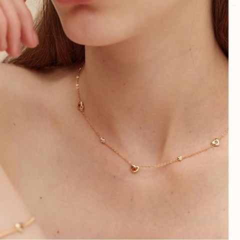 S925 Silver Plated Heart Pendant Necklace - 18K Gold Tone Clavicle Chain for Women