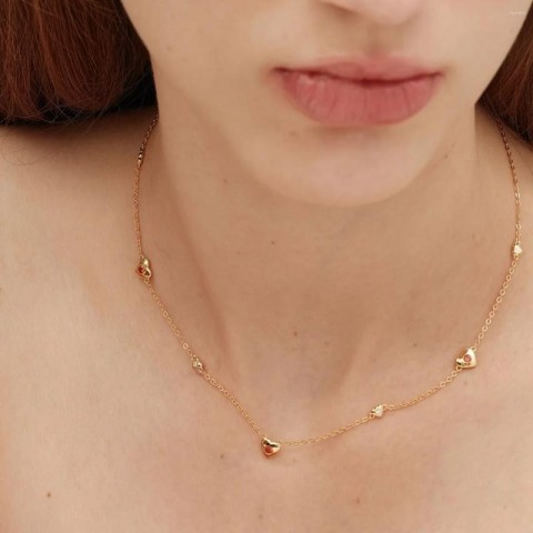 S925 Silver Plated Heart Pendant Necklace - 18K Gold Tone Clavicle Chain for Women