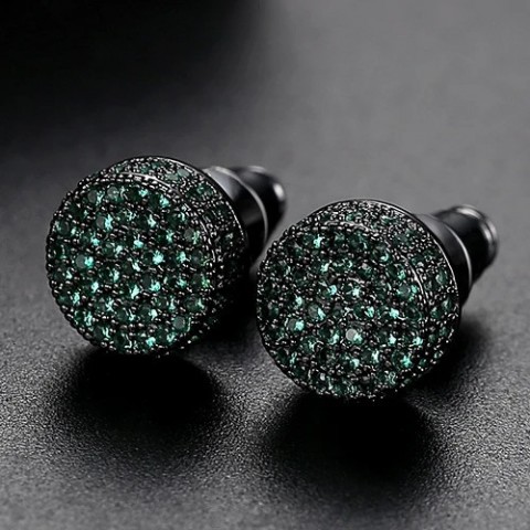 JINSE Men's Trendy Gothic Stud Earrings Green Crystal Iced Out