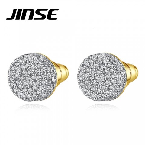 JINSE Men's Trendy Gothic Stud Earrings Green Crystal Iced Out