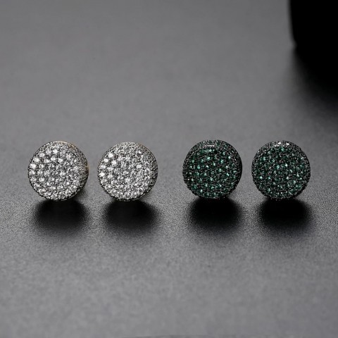 JINSE Men's Trendy Gothic Stud Earrings Green Crystal Iced Out