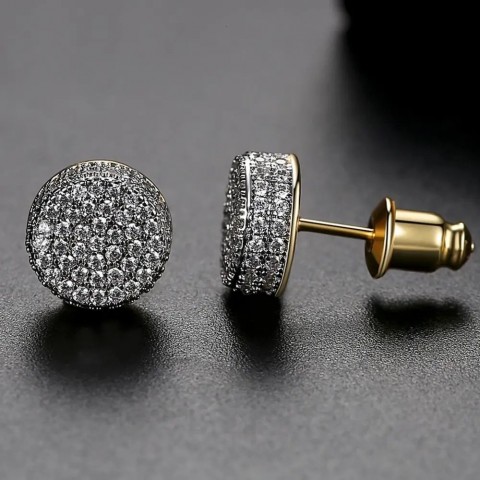 JINSE Men's Trendy Gothic Stud Earrings Green Crystal Iced Out