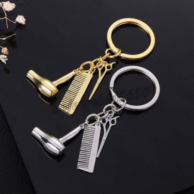 Barber Tools Keychain Gift Set - Metal Scissors Comb Pendants for Men