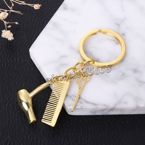 Barber Tools Keychain Gift Set - Metal Scissors Comb Pendants for Men