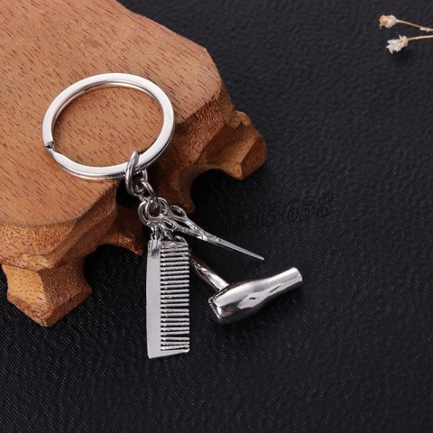 Barber Tools Keychain Gift Set - Metal Scissors Comb Pendants for Men