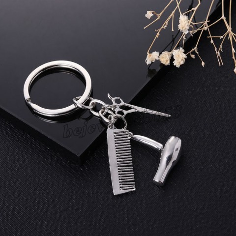 Barber Tools Keychain Gift Set - Metal Scissors Comb Pendants for Men