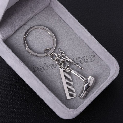 Barber Tools Keychain Gift Set - Metal Scissors Comb Pendants for Men