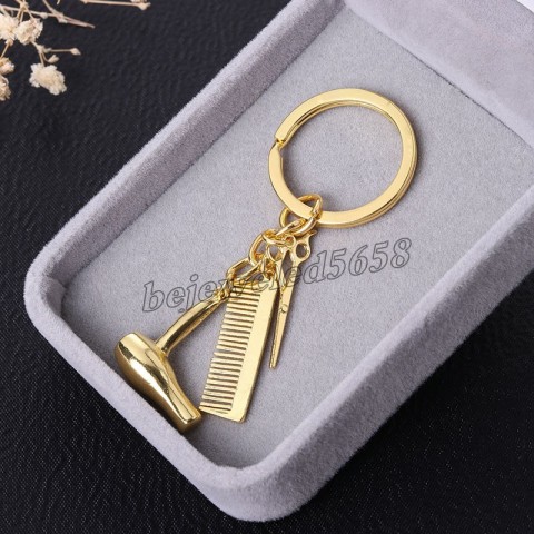 Barber Tools Keychain Gift Set - Metal Scissors Comb Pendants for Men