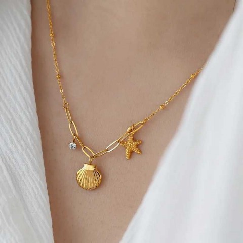Chic Women's 18k Gold/Silver Metal Conch Pearl Zircon Necklace Choker Jewelry Gift