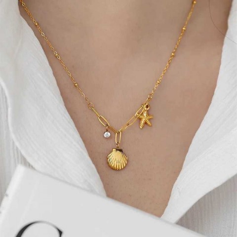 Chic Women's 18k Gold/Silver Metal Conch Pearl Zircon Necklace Choker Jewelry Gift