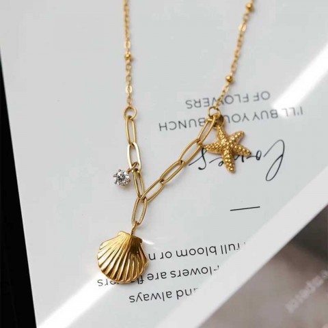 Chic Women's 18k Gold/Silver Metal Conch Pearl Zircon Necklace Choker Jewelry Gift