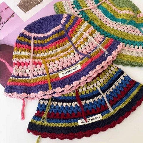 2023 Y2K Fashion Crochet Handmade Bucket Hat for Women
